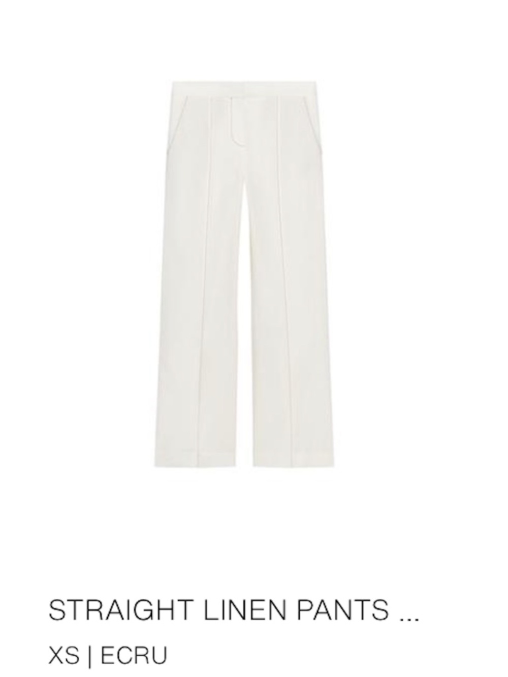NWT Zara XS Straight Leg Linen Pants Ecru with Light Brown Contrast Stitching
